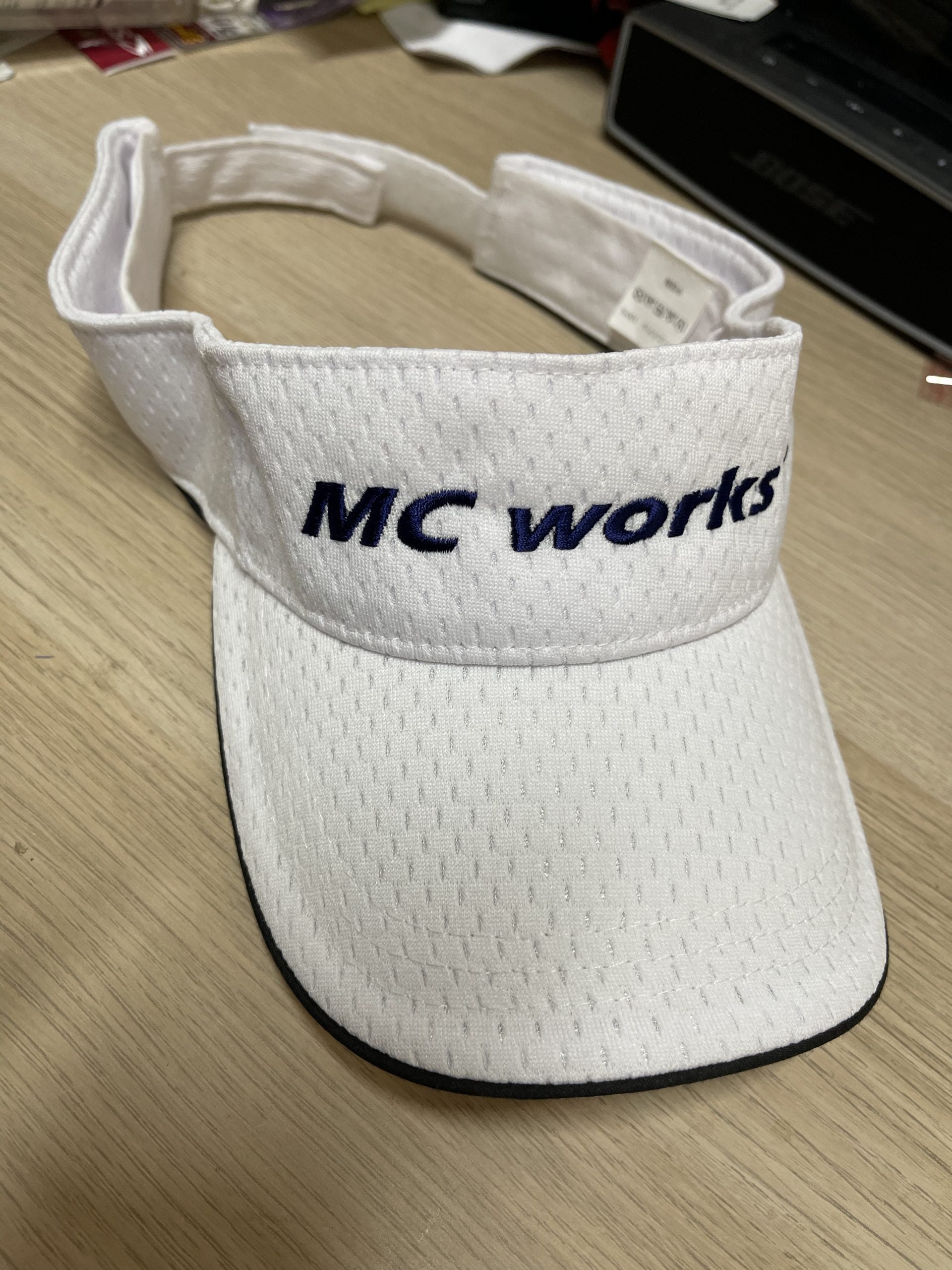 MC Works' Sunshade Visor (White and Blue Letters)