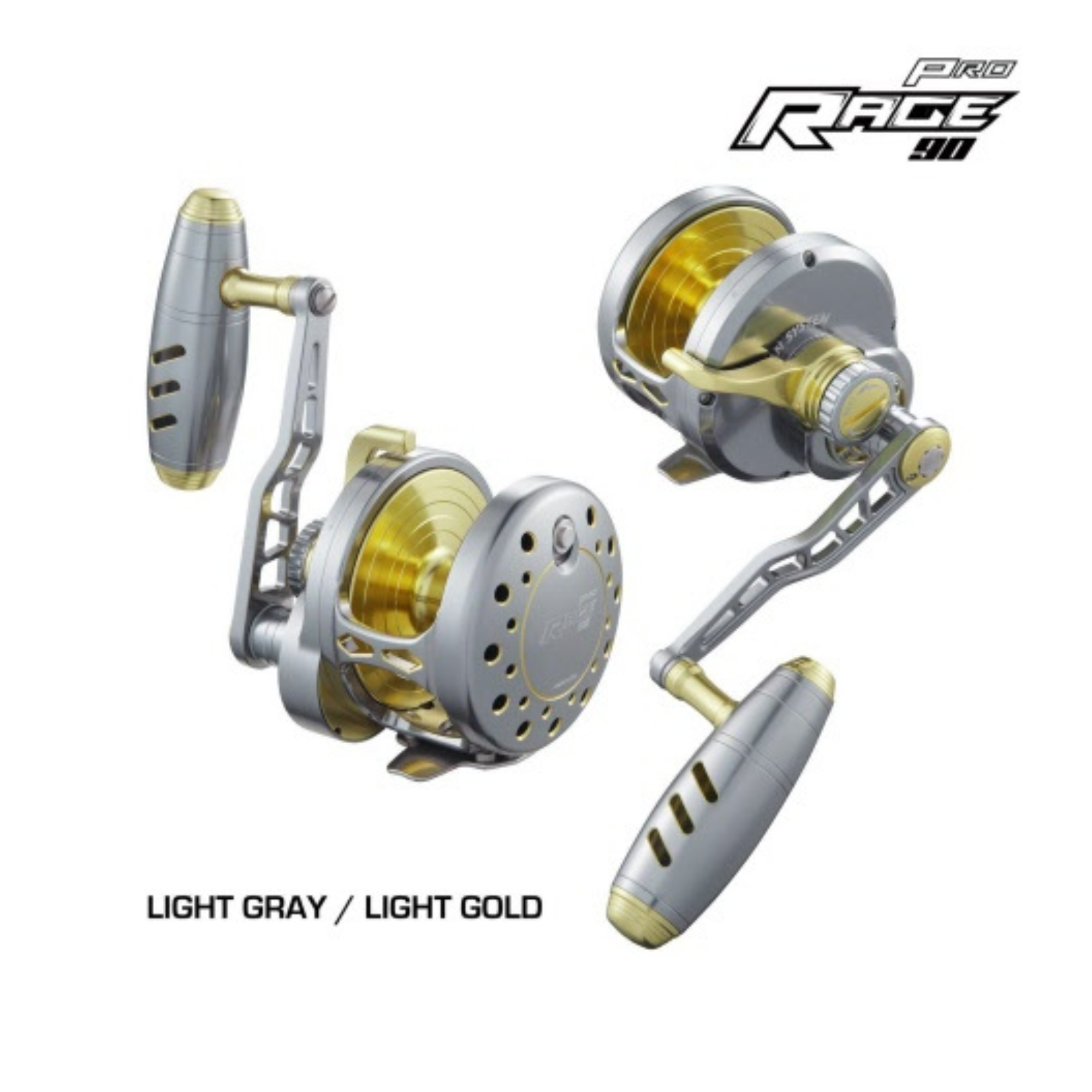 Maxel RAGE PRO 90 Light Grey/Gold Right Hand Jigging Reel