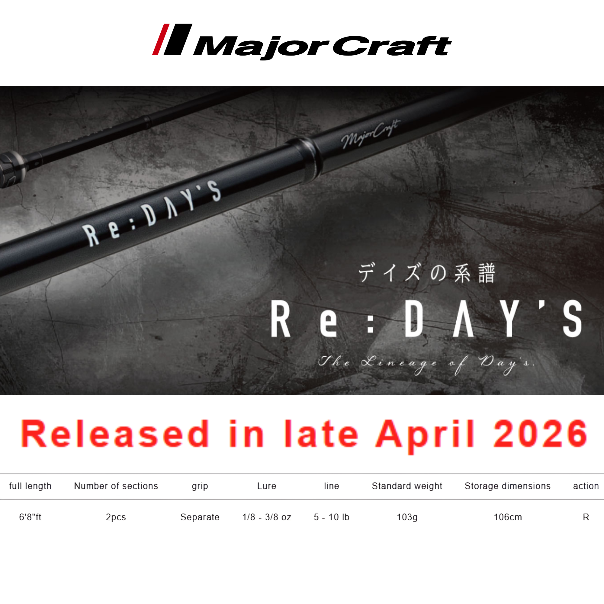 (JDM) MAJOR CRAFT Re: DAY'S RDS-682ML (Spinning Model)
