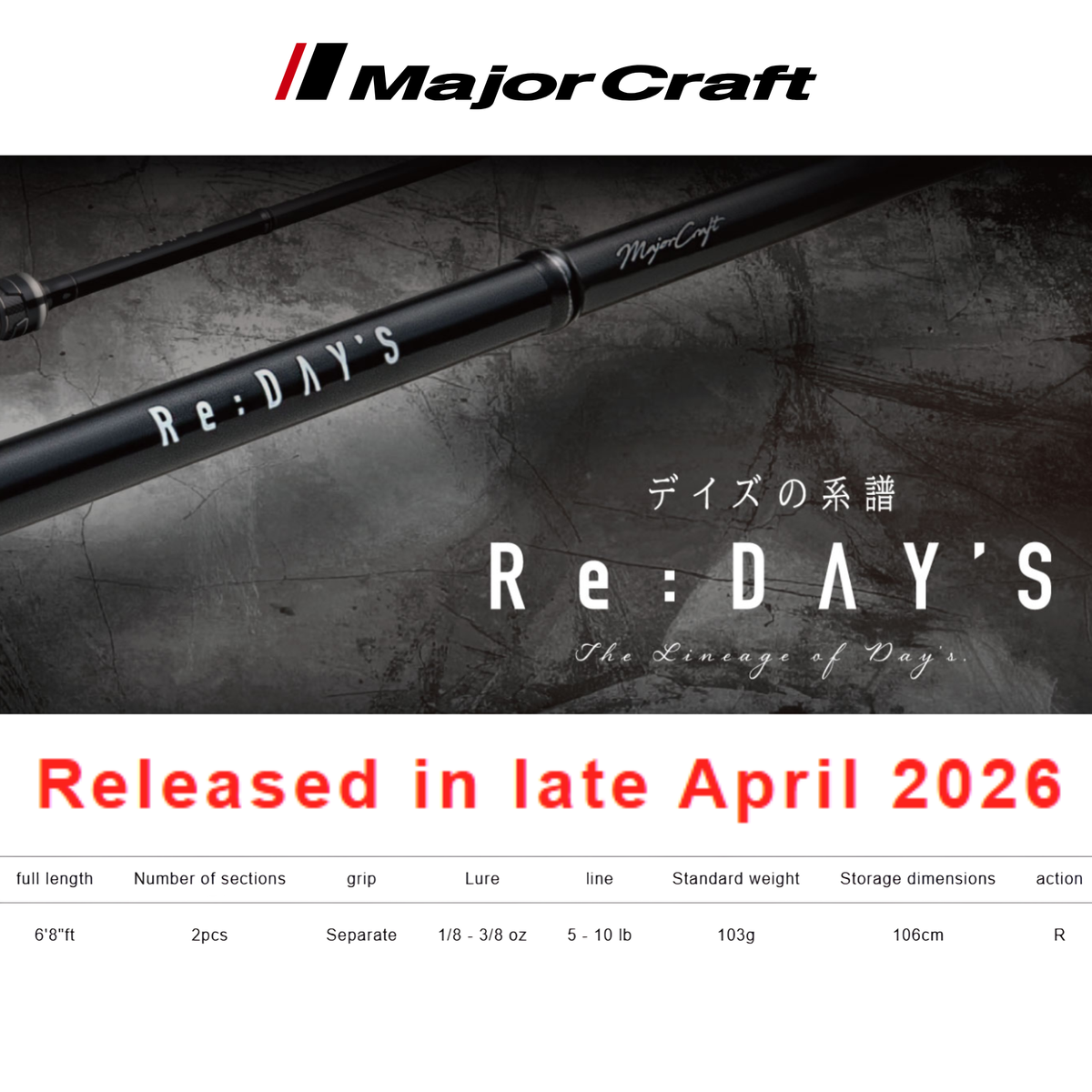 (JDM) MAJOR CRAFT Re: DAY'S RDS-682ML (Spinning Model)