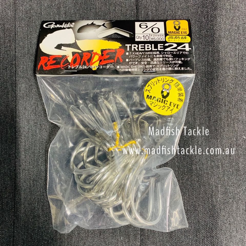 GAMAKATSU GT RECORDER TREBLE 24 BARBLESS HOOKS