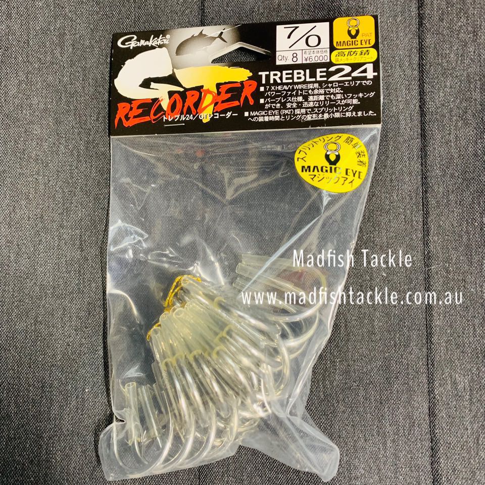 GAMAKATSU GT RECORDER TREBLE 24 BARBLESS HOOKS